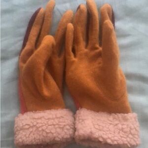 Cozy Tan and Pink Fleece Gloves